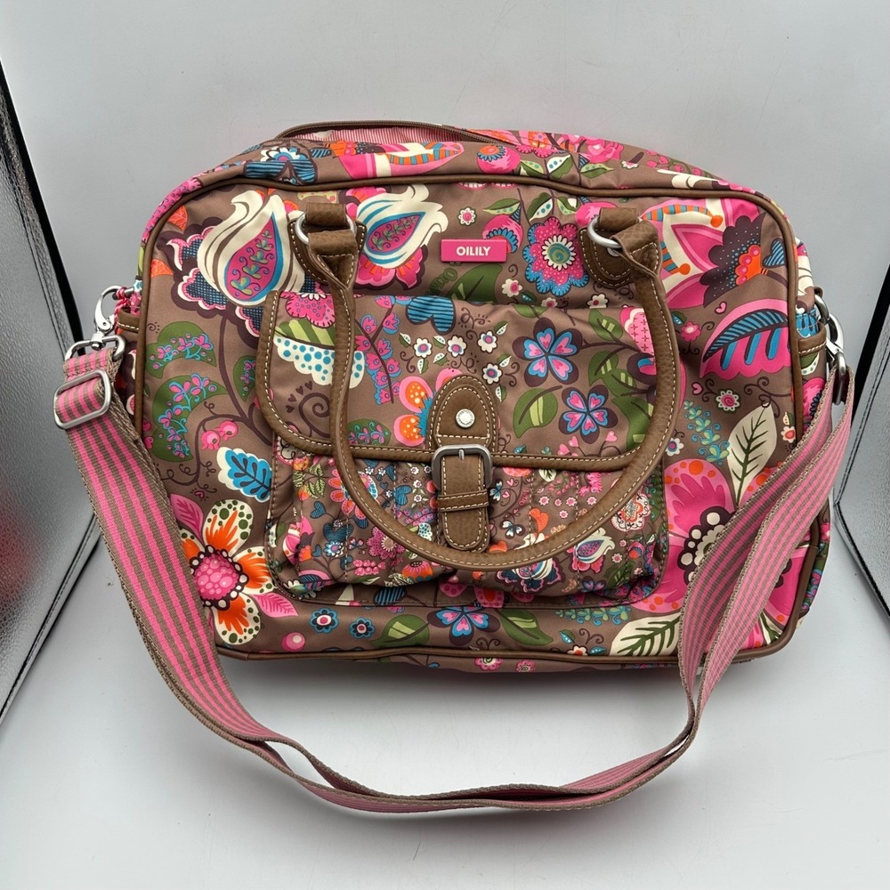 Oilily Carry All Floral Paisley Laptop Travel Bag Wood Brown OCB2203-8100 NWT